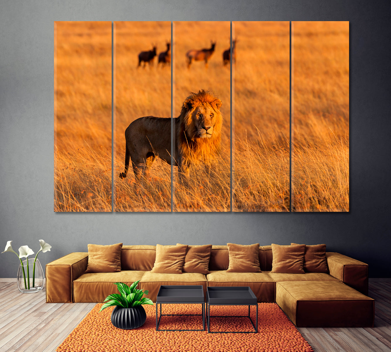Lion in High Grass in Masai Mara Kenya Canvas Print ArtLexy 5 Panels 36"x24" inches 