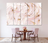 Abstract Pink Marble with Gold Veins Canvas Print ArtLexy 5 Panels 36"x24" inches 