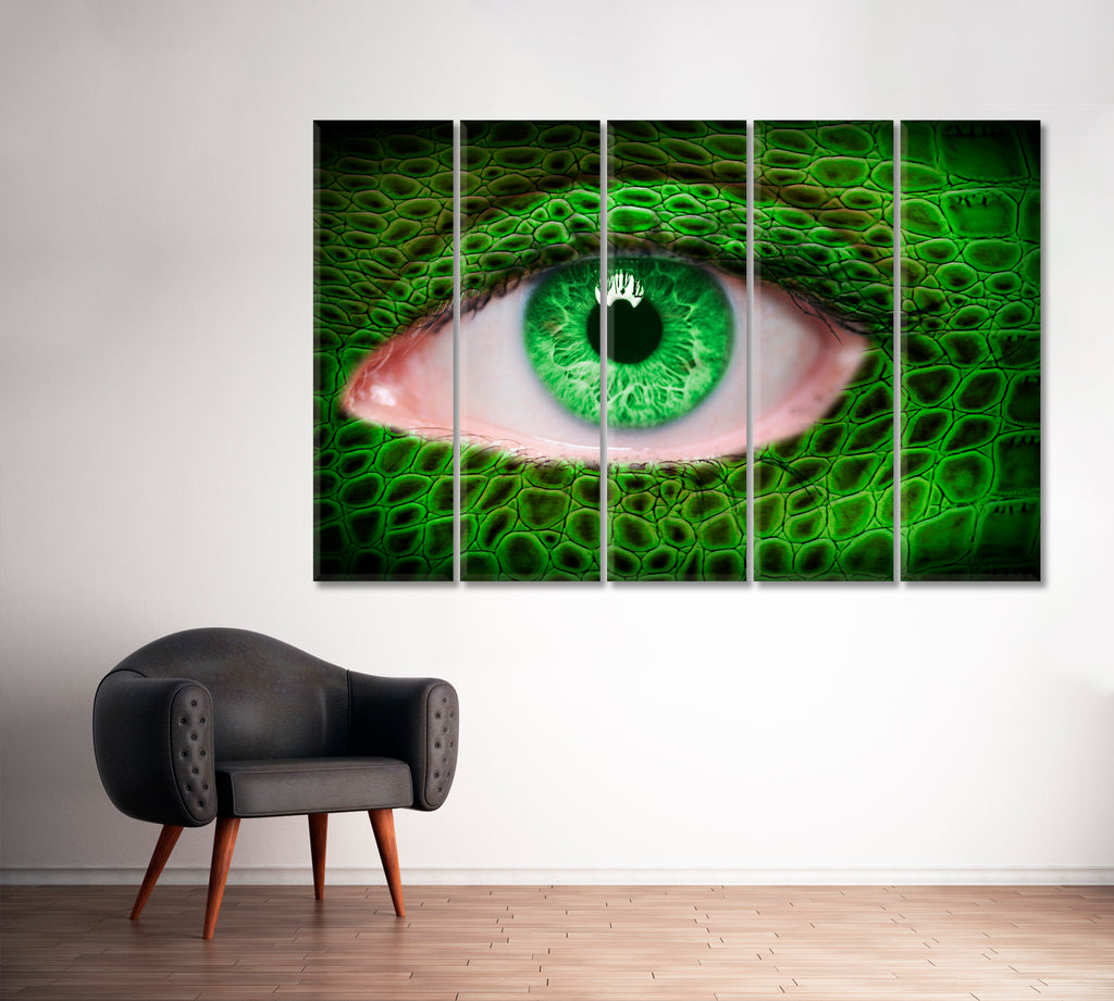 Green Human Eye with Lizard Skin Canvas Print ArtLexy 5 Panels 36"x24" inches 