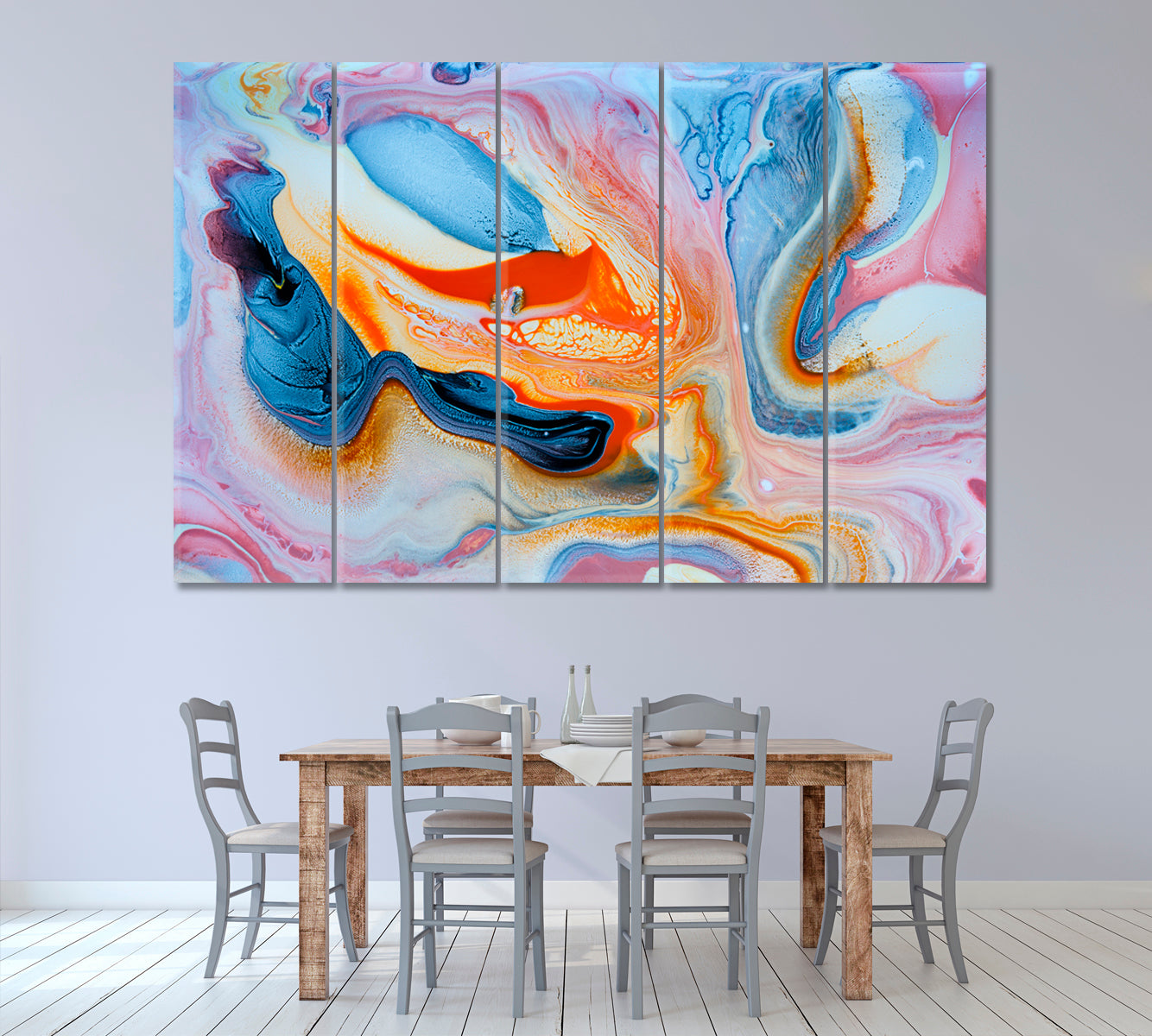 Abstract Mix Acrylic Paint Canvas Print ArtLexy 5 Panels 36"x24" inches 