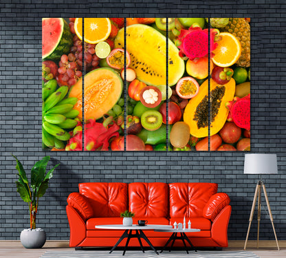 Colorful Fresh Tropical Fruits Canvas Print ArtLexy 5 Panels 36"x24" inches 