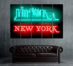 New York Neon Sign Canvas Print ArtLexy 5 Panels 36"x24" inches 