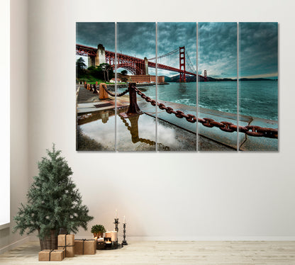 Golden Gate Bridge on Rainy Day Canvas Print ArtLexy 5 Panels 36"x24" inches 