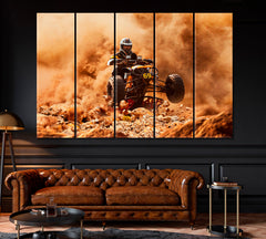 ATV Rider in Cloud of Dust Canvas Print ArtLexy 5 Panels 36"x24" inches 
