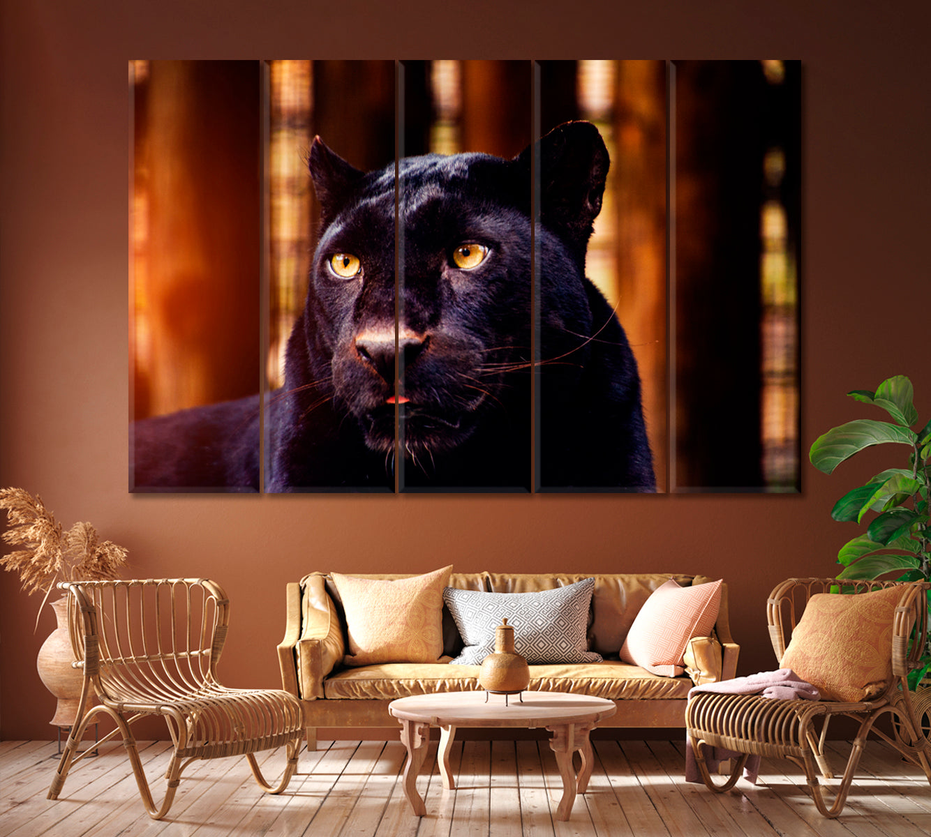 Beautiful Black Panther Canvas Print ArtLexy 5 Panels 36"x24" inches 