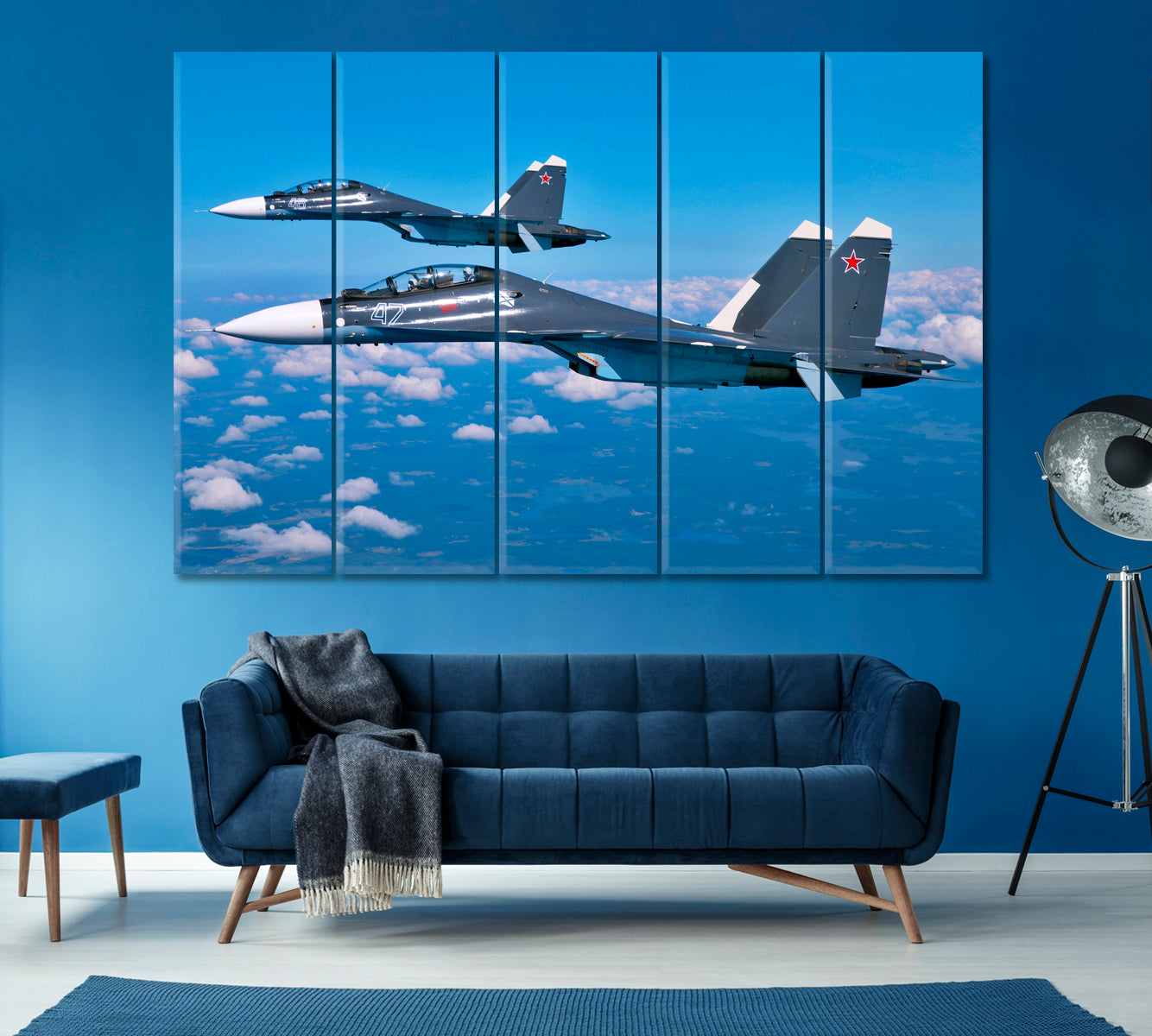 Sukhoi Su-30SM (Flanker-C) Jet in Flight Canvas Print ArtLexy 5 Panels 36"x24" inches 