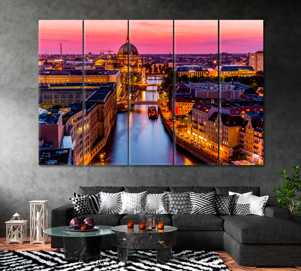 Berlin Skyline with TV Tower Canvas Print ArtLexy 5 Panels 36"x24" inches 