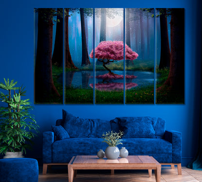 Pink Tree in Forest Canvas Print ArtLexy 5 Panels 36"x24" inches 