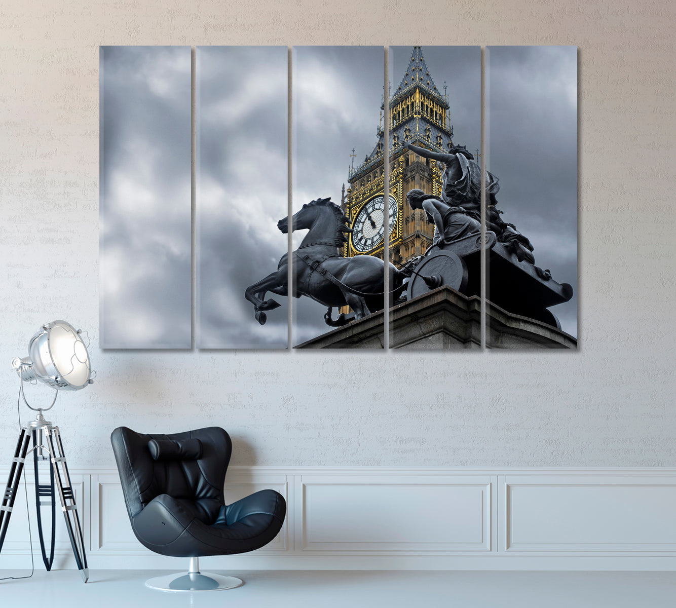 Big Ben and Boadicea Statue Canvas Print ArtLexy 5 Panels 36"x24" inches 
