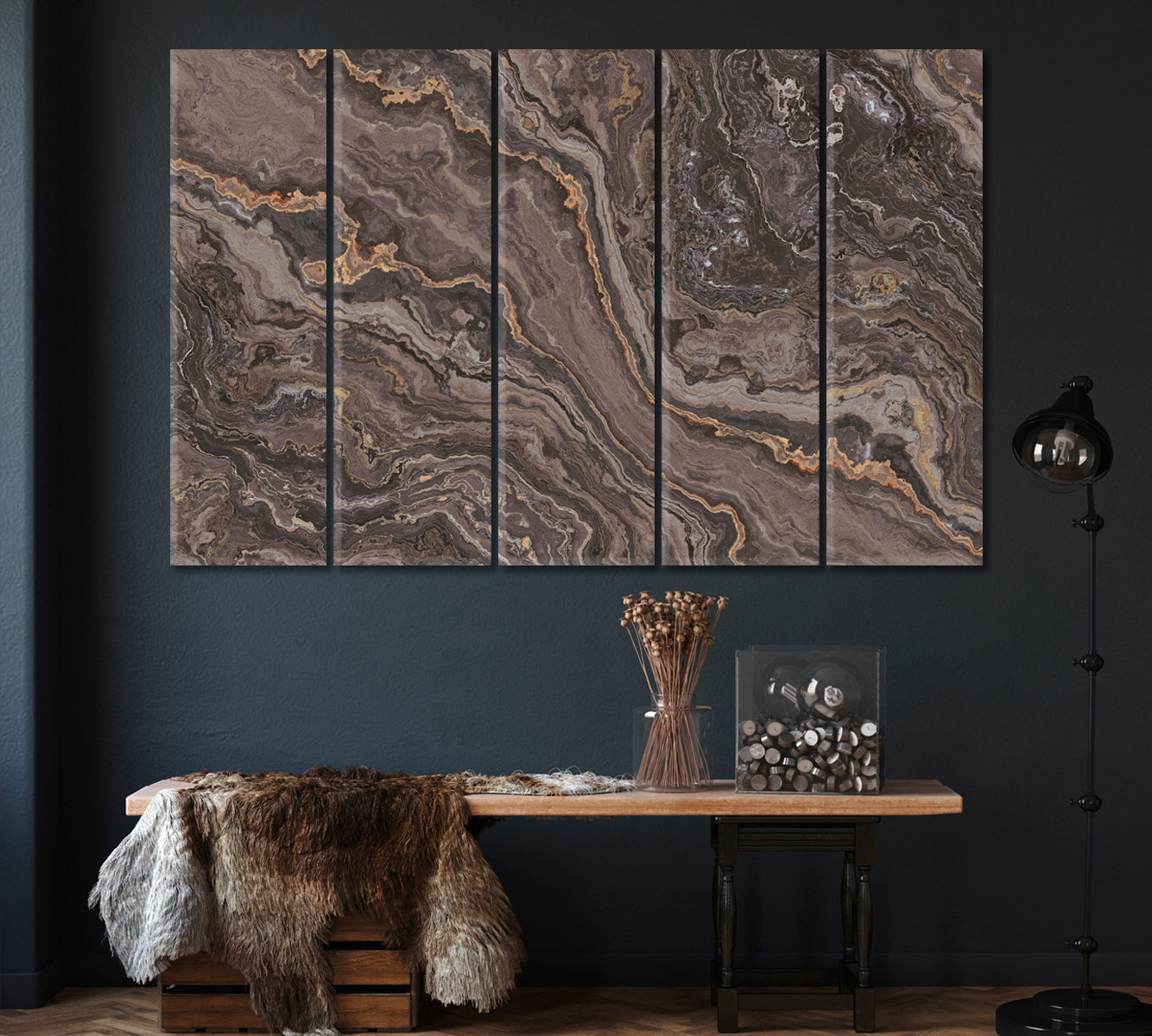Beautiful Brown Marble with Veins Canvas Print ArtLexy 5 Panels 36"x24" inches 