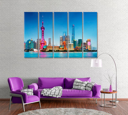 Pudong Skyline Shanghai China Canvas Print ArtLexy 5 Panels 36"x24" inches 