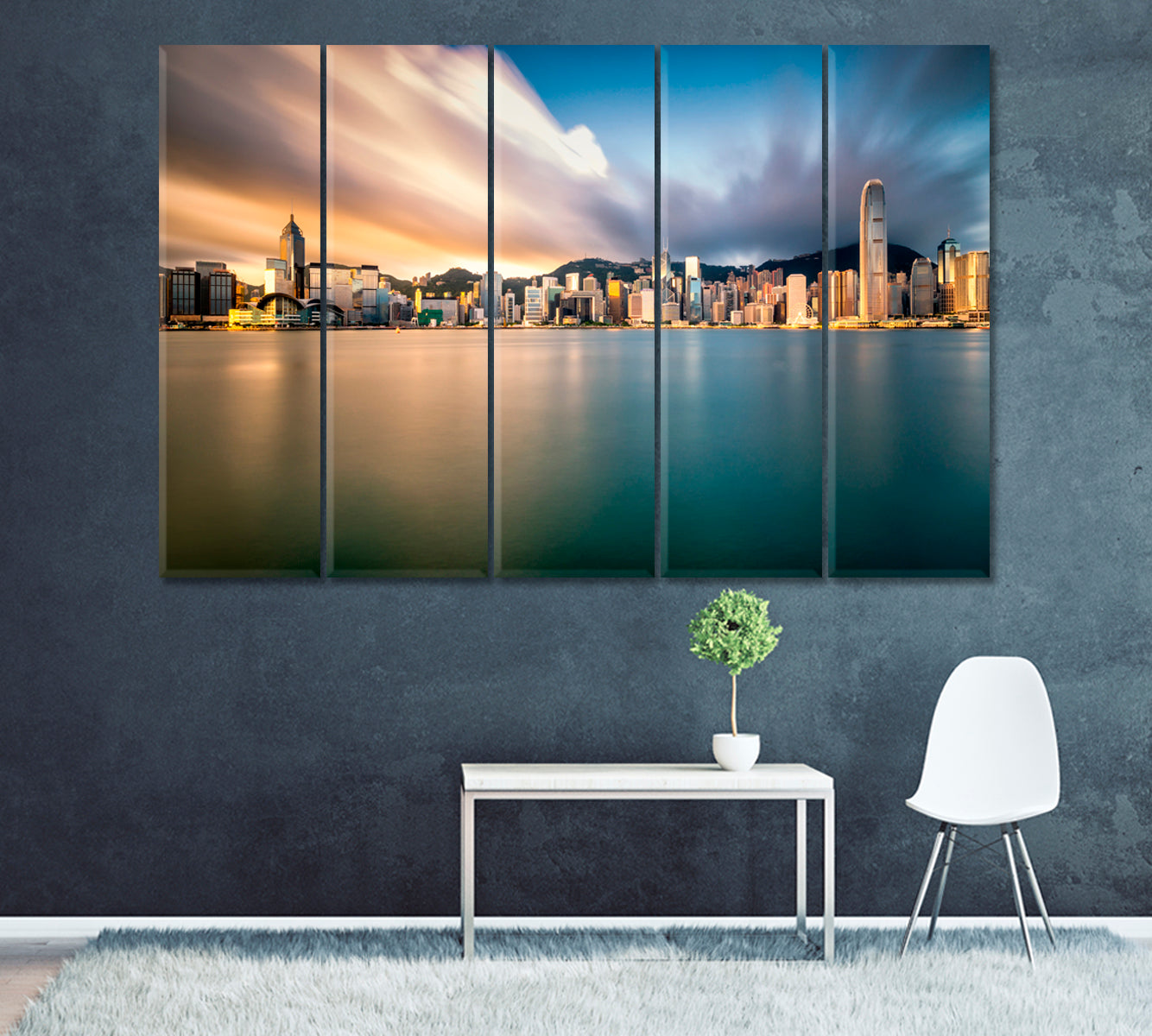 Hong Kong City Skyline and Victoria Harbor Canvas Print ArtLexy 5 Panels 36"x24" inches 