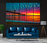 Huntington Beach Pier California Canvas Print ArtLexy 5 Panels 36"x24" inches 