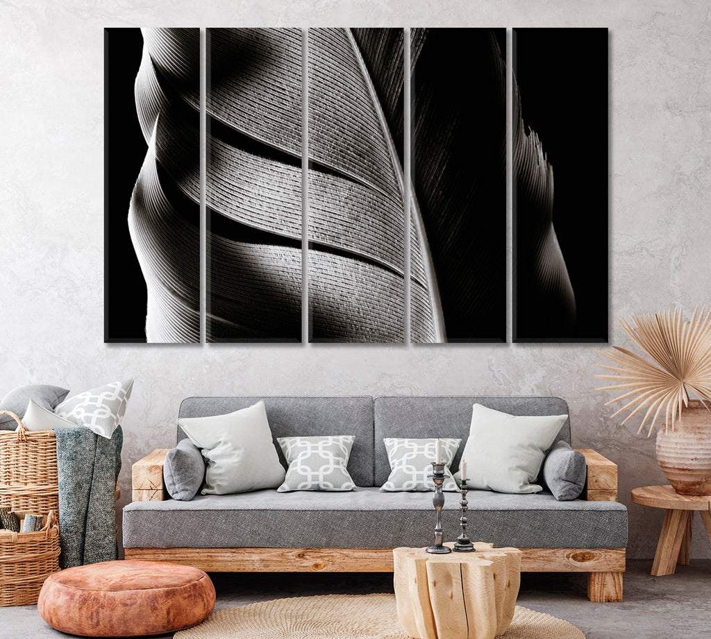 Feather in Black and White Canvas Print ArtLexy 5 Panels 36"x24" inches 