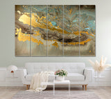 Gold Marble Fluid Painting Canvas Print ArtLexy 5 Panels 36"x24" inches 