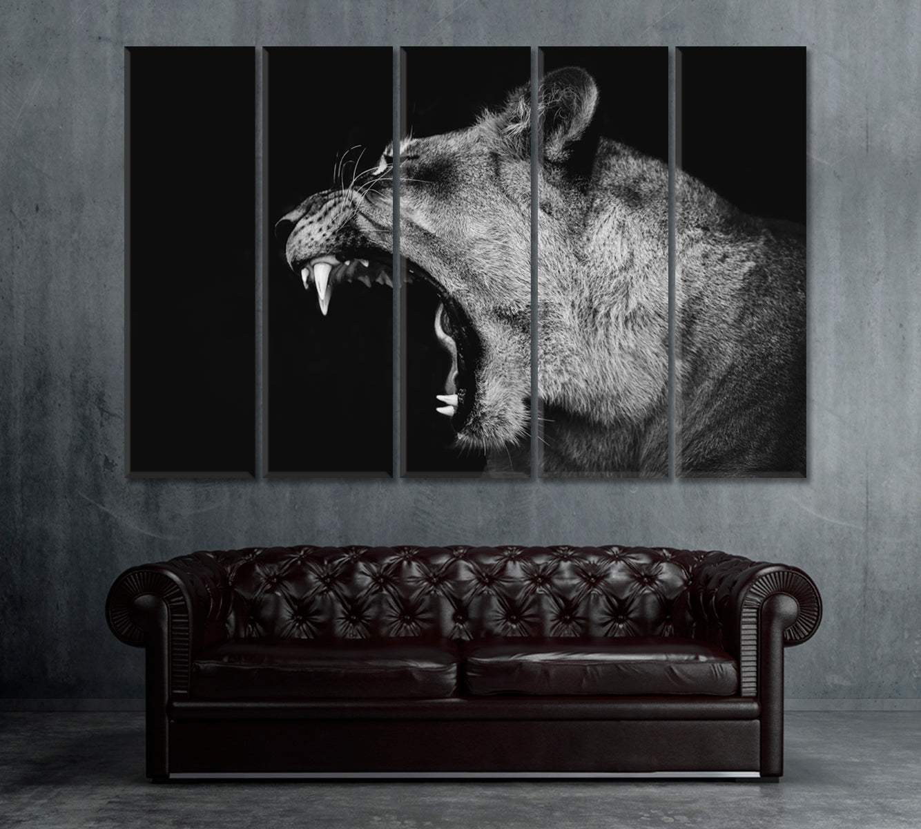 Yawning Lion Canvas Print ArtLexy 5 Panels 36"x24" inches 