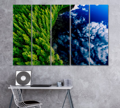 Finland Blue Lake and Green Forest Canvas Print ArtLexy 5 Panels 36"x24" inches 