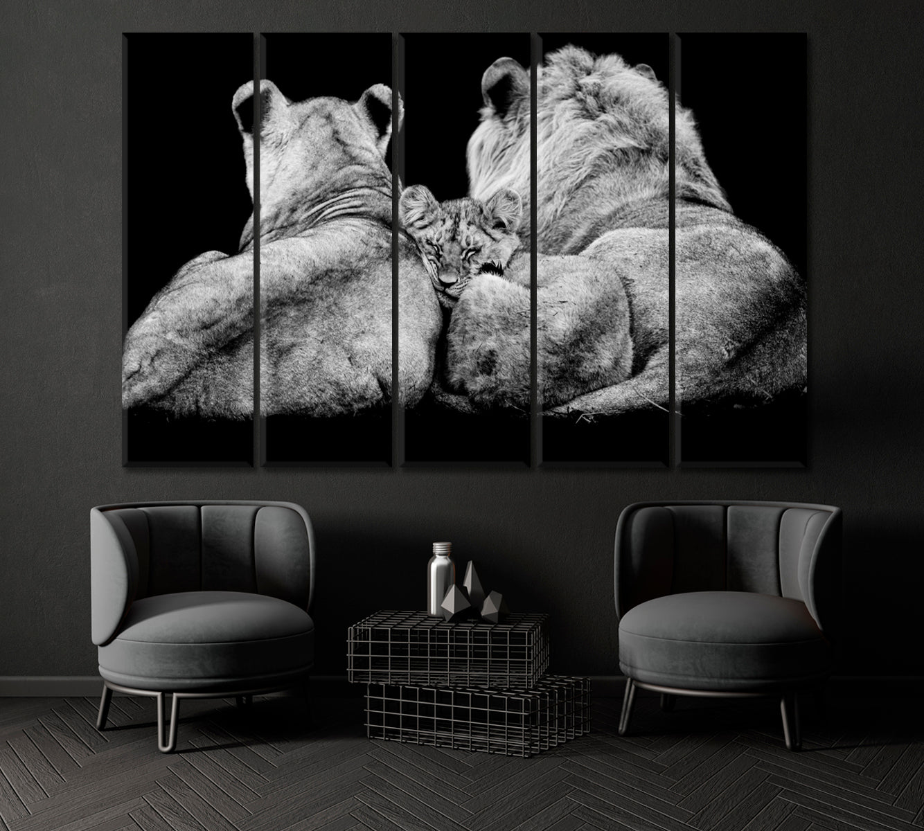 Lion Family Canvas Print ArtLexy 5 Panels 36"x24" inches 