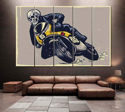 Skeleton on Motorcycle Canvas Print ArtLexy 5 Panels 36"x24" inches 