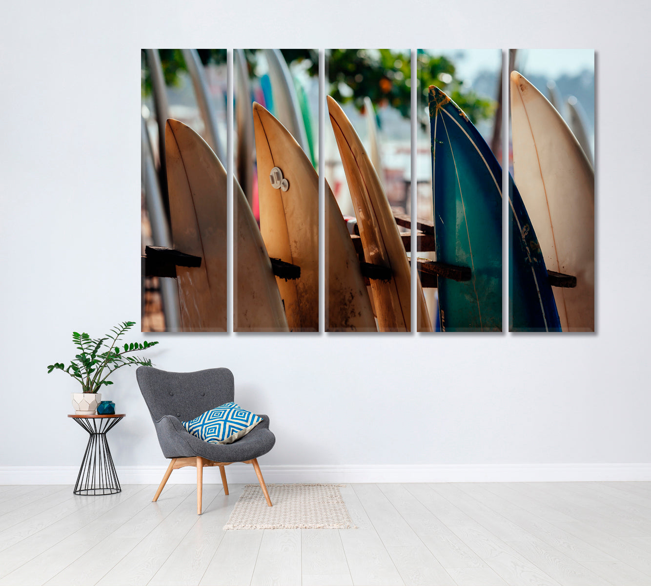 Surf Boards on Weligama Beach Sri Lanka Canvas Print ArtLexy 5 Panels 36"x24" inches 