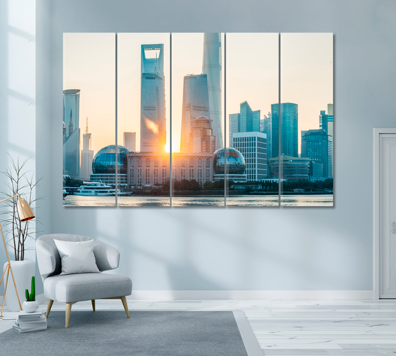 Shanghai Business District Canvas Print ArtLexy 5 Panels 36"x24" inches 
