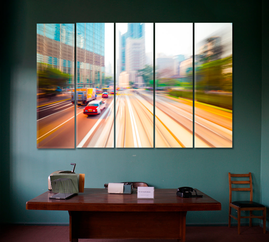 Hong Kong Trafficith with Taxi Car Canvas Print ArtLexy 5 Panels 36"x24" inches 