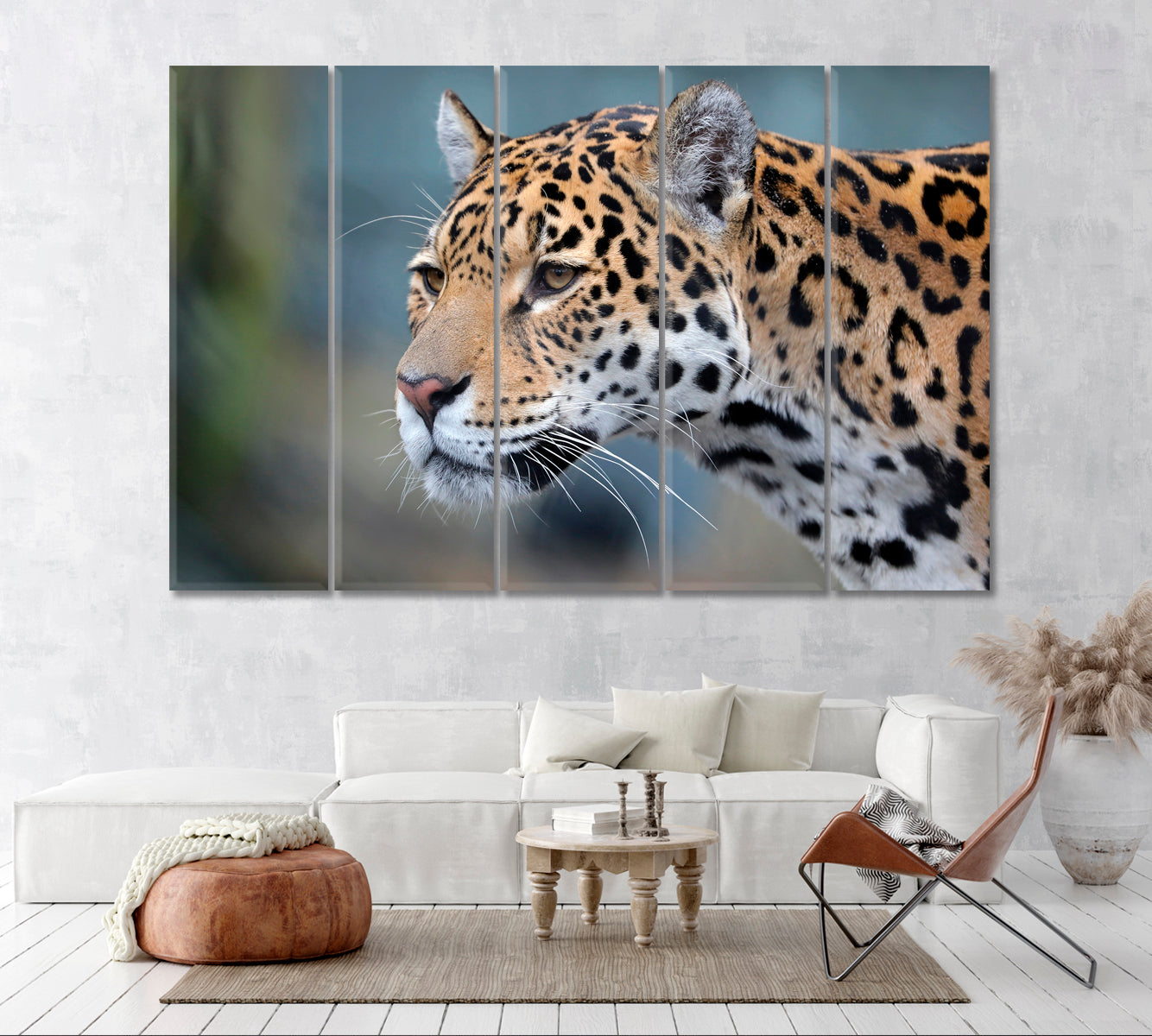 Jaguar Portrait Canvas Print ArtLexy 5 Panels 36"x24" inches 