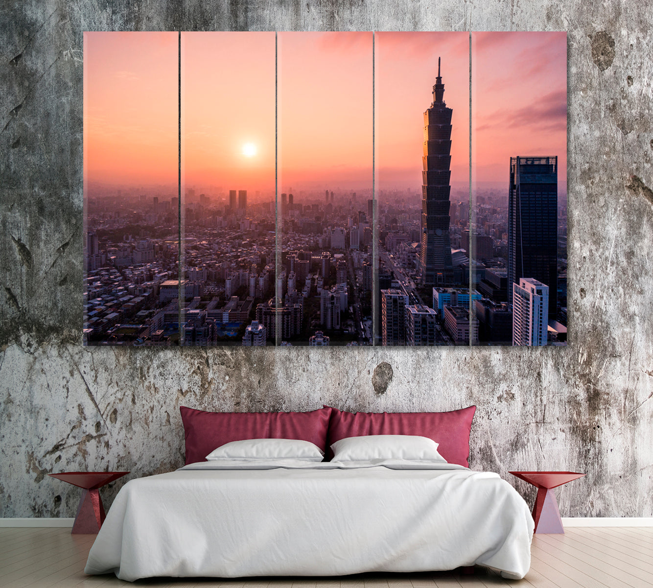 Sunset over Taipei Taiwan Canvas Print ArtLexy 5 Panels 36"x24" inches 