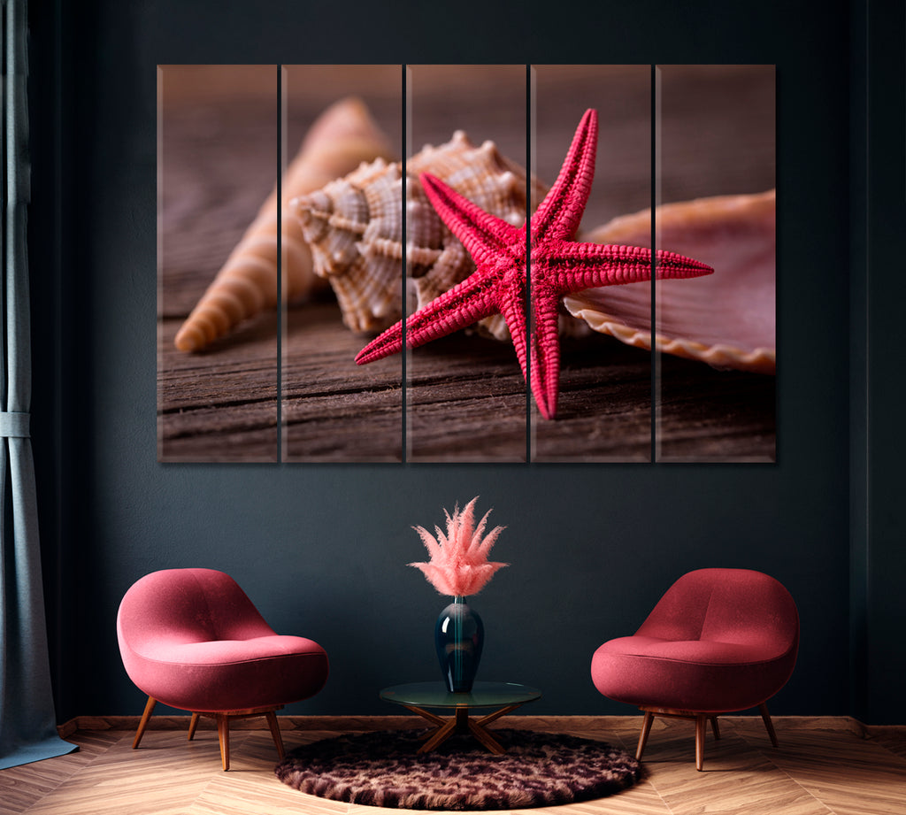Starfish and Seashells Canvas Print ArtLexy 5 Panels 36"x24" inches 