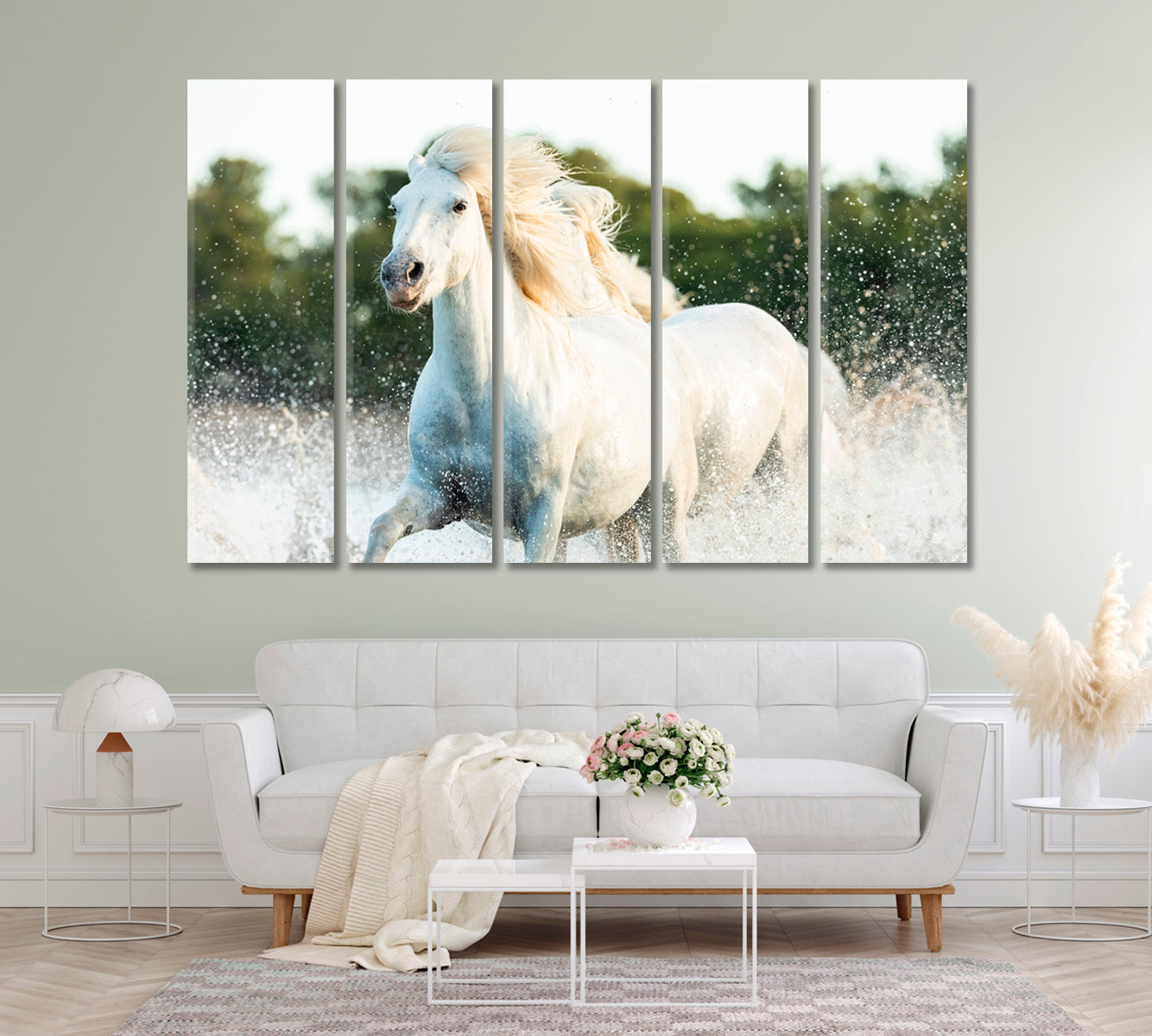 White Horses Running in Water Canvas Print ArtLexy   