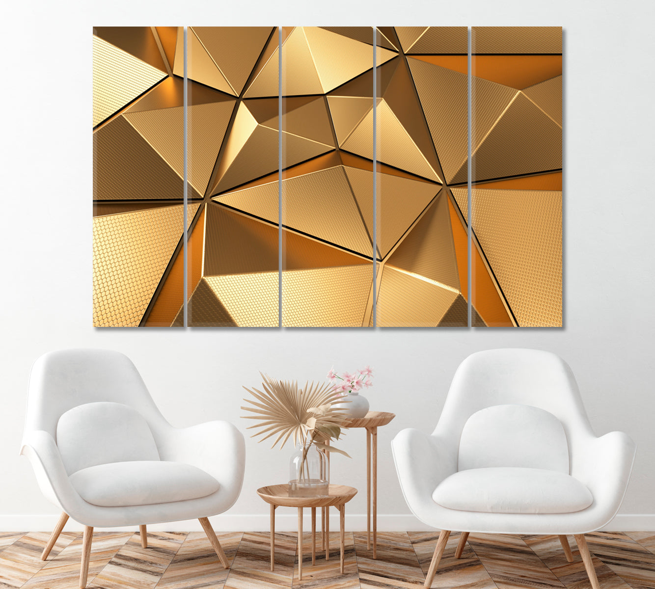 Abstract Gold Triangles Canvas Print ArtLexy 5 Panels 36"x24" inches 