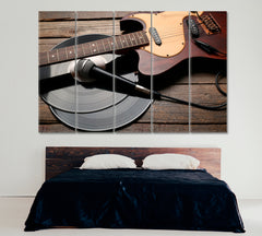 Electric Guitar and Vinyl Canvas Print ArtLexy 5 Panels 36"x24" inches 
