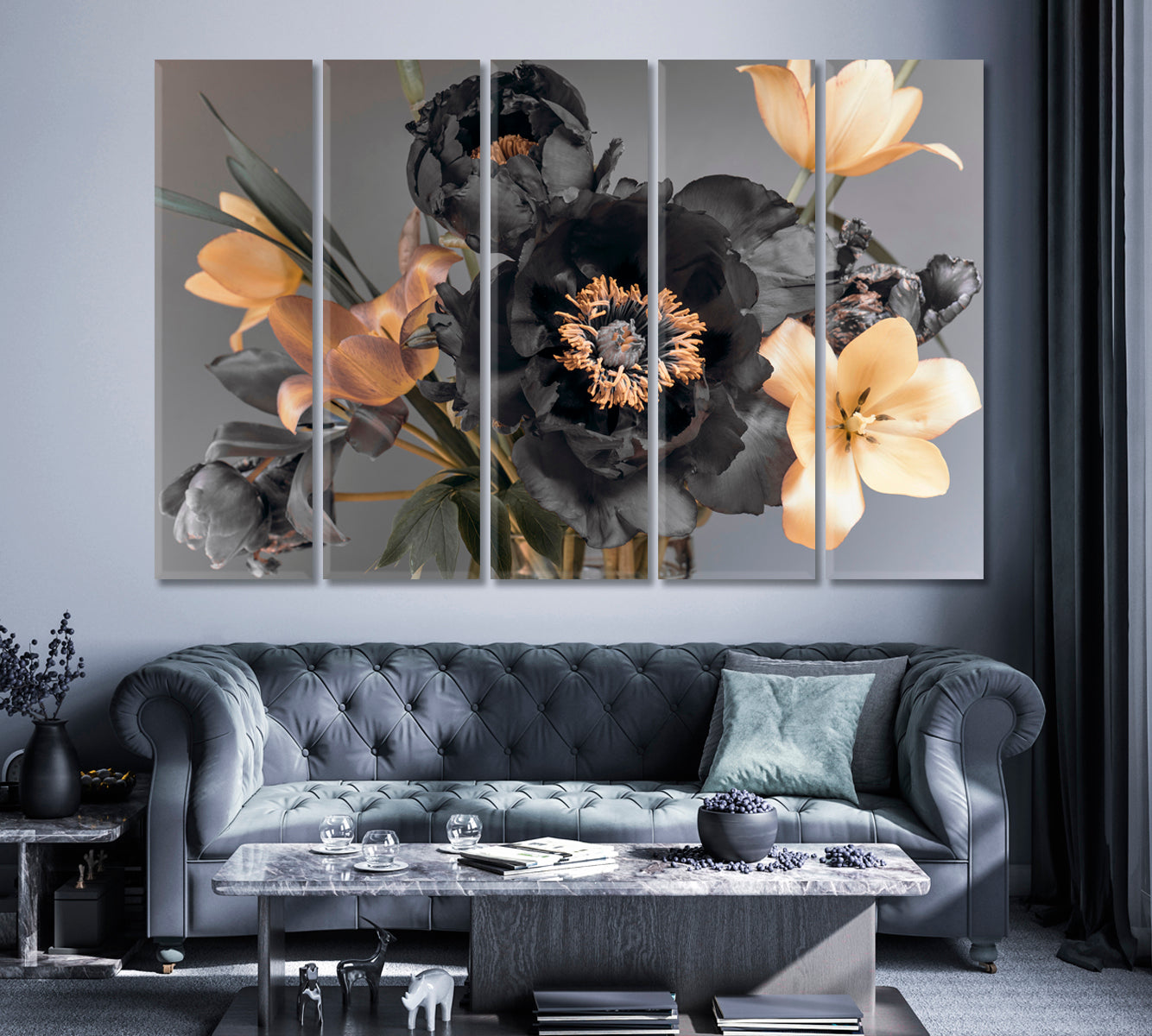 Luxury Peonies and Tulips Canvas Print ArtLexy 5 Panels 36"x24" inches 