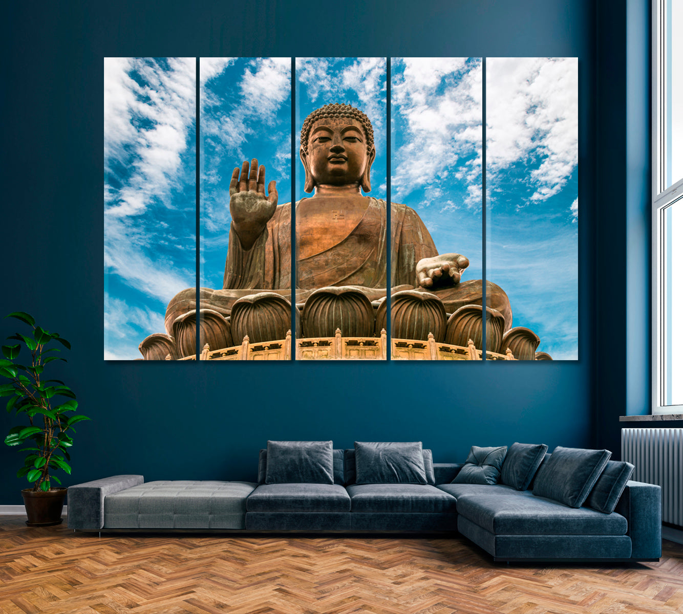 Big Buddha (Tian Tan Buddha) and Po Lin Monastery Hong Kong Canvas Print ArtLexy 5 Panels 36"x24" inches 