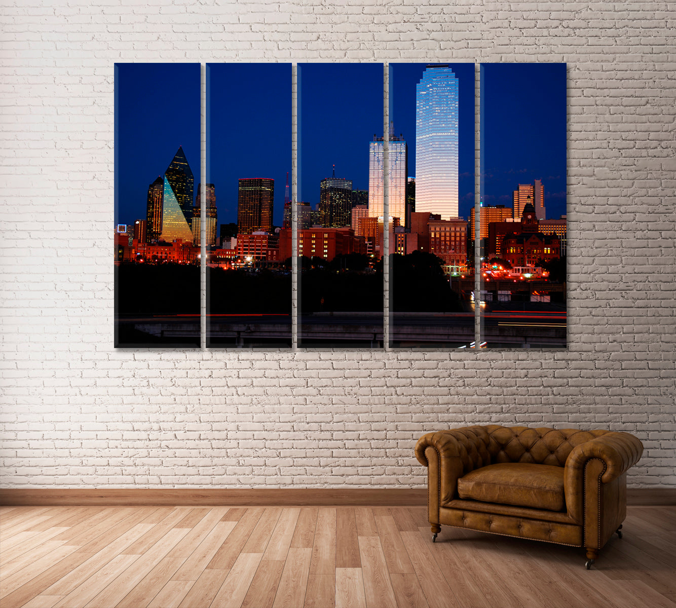 Dallas Skyscrapers at Dusk Canvas Print ArtLexy 5 Panels 36"x24" inches 