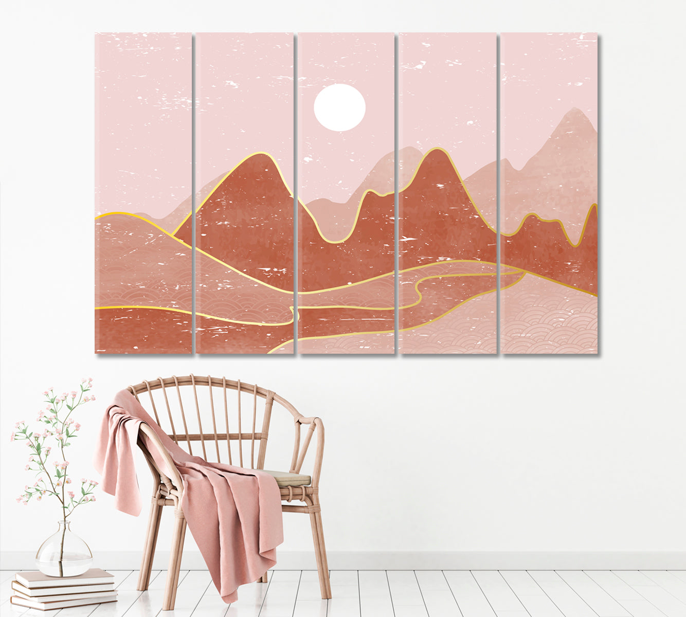 Creative Geometric Mountain Landscape Canvas Print ArtLexy 5 Panels 36"x24" inches 