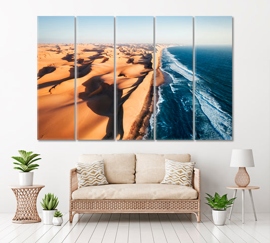Namib Desert Meets Atlantic Ocean. Skeleton Coast South Africa Canvas Print ArtLexy 5 Panels 36"x24" inches 