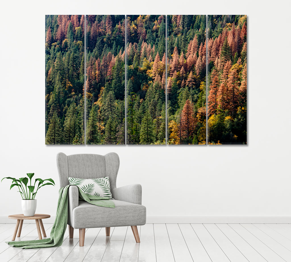 Pine Trees Forest in Autumn Canvas Print ArtLexy 5 Panels 36"x24" inches 