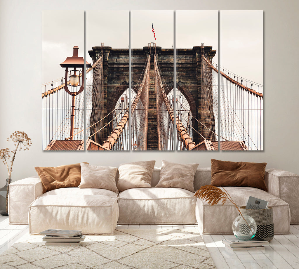 Brooklyn Bridge In Pastel Colors Canvas Print ArtLexy 5 Panels 36"x24" inches 
