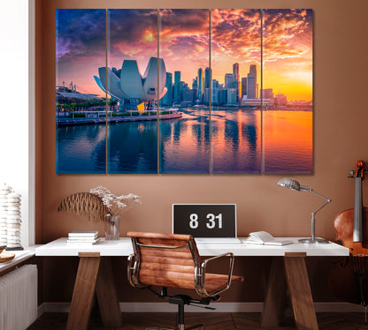Singapore Skyline with Marina Bay at Sunset Canvas Print ArtLexy 5 Panels 36"x24" inches 