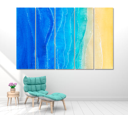 Abstract Blue Sea and Sand Beach Canvas Print ArtLexy 5 Panels 36"x24" inches 