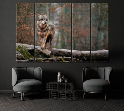 Wild Gray Wolf in Forest Canvas Print ArtLexy 5 Panels 36"x24" inches 