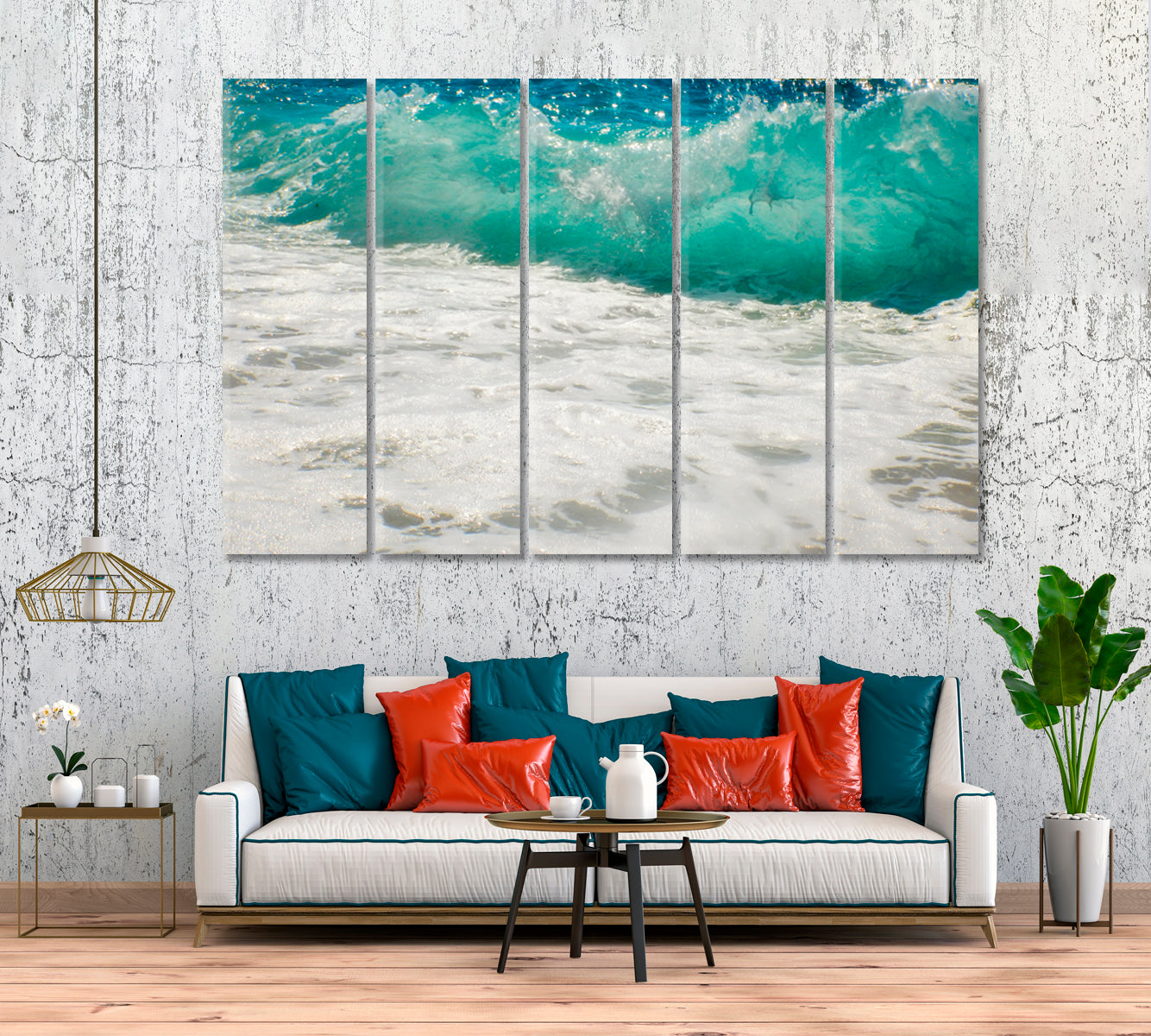 Blue Ocean Wave Canvas Print ArtLexy 5 Panels 36"x24" inches 
