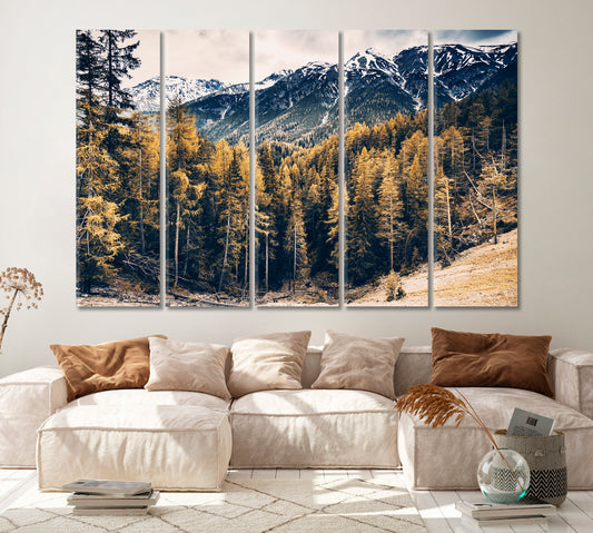 Mountain Forest in Autumn Canvas Print ArtLexy 5 Panels 36"x24" inches 