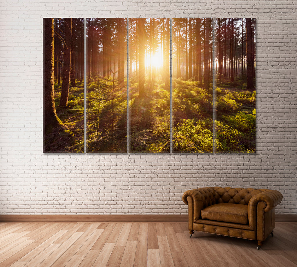 Deep Forest with Sun Rays Canvas Print ArtLexy 5 Panels 36"x24" inches 