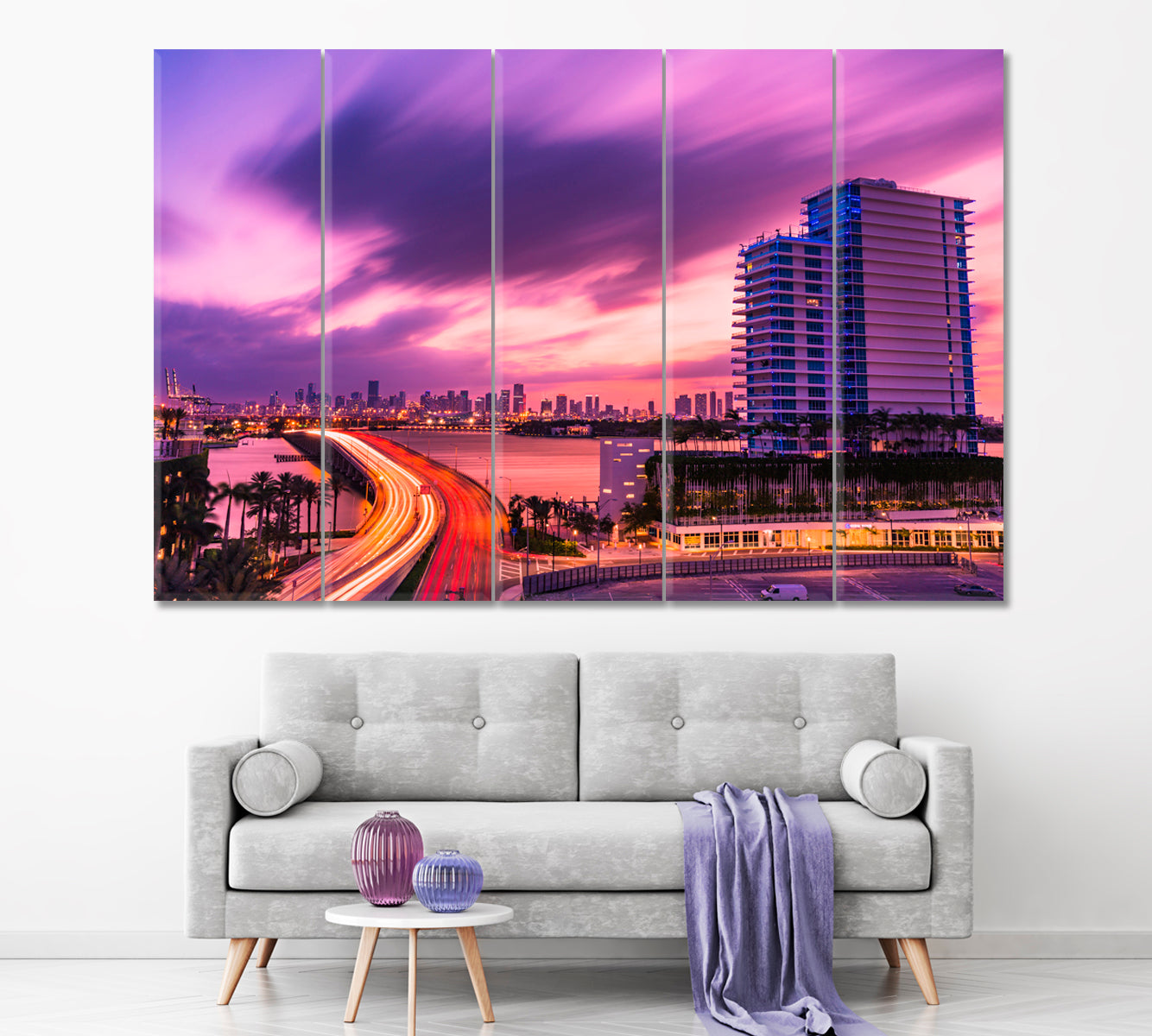 Downtown Miami at Dusk Canvas Print ArtLexy 5 Panels 36"x24" inches 