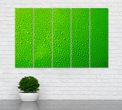 Water Drops on Green Backdrop Canvas Print ArtLexy 5 Panels 36"x24" inches 