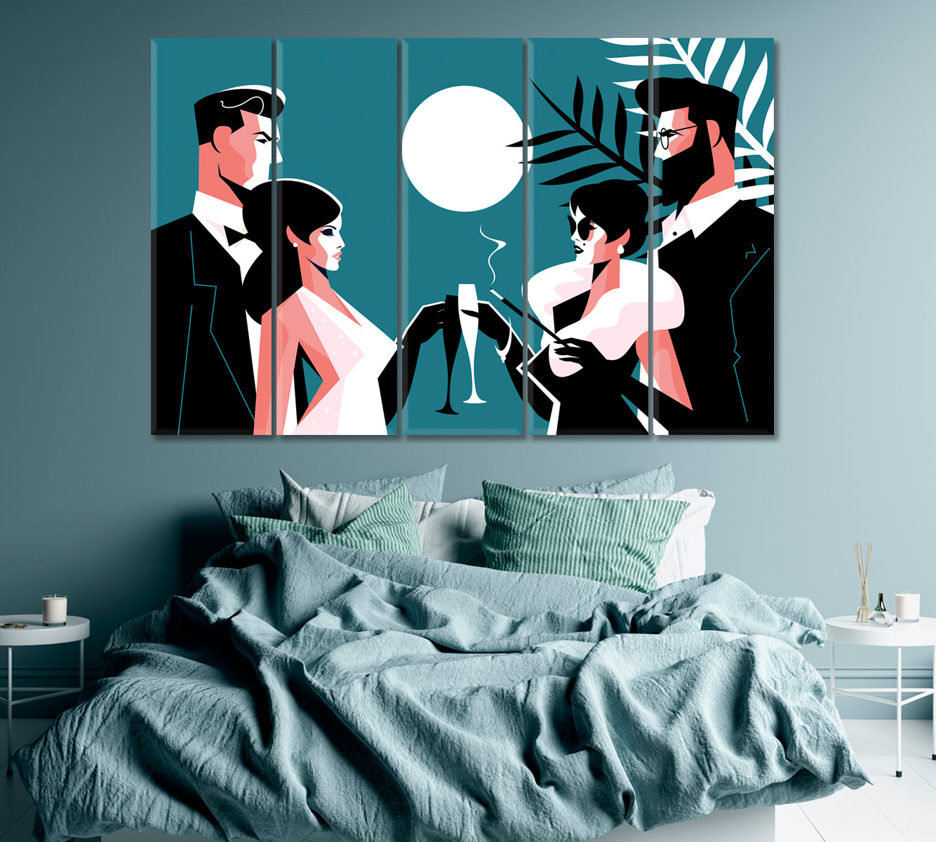 Elegant Couples at Fashion Night Party Canvas Print ArtLexy 5 Panels 36"x24" inches 