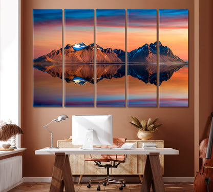 Vestrahorn Mountains at Sunset Iceland Canvas Print ArtLexy 5 Panels 36"x24" inches 
