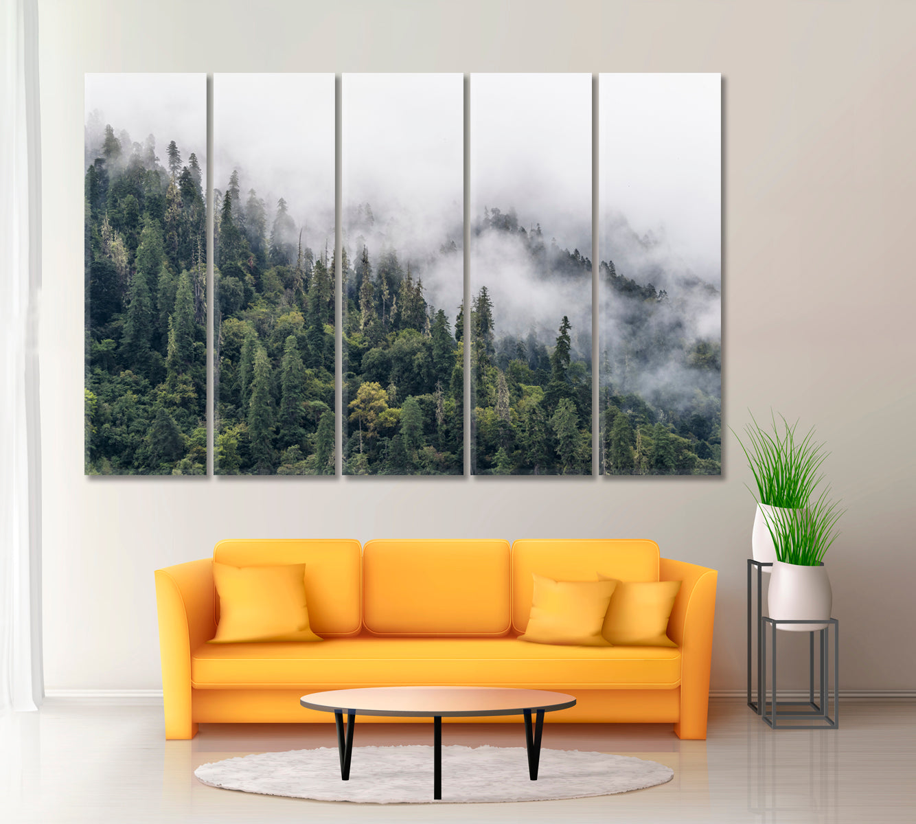 Pine Forest in Fog Tibet Canvas Print ArtLexy 5 Panels 36"x24" inches 